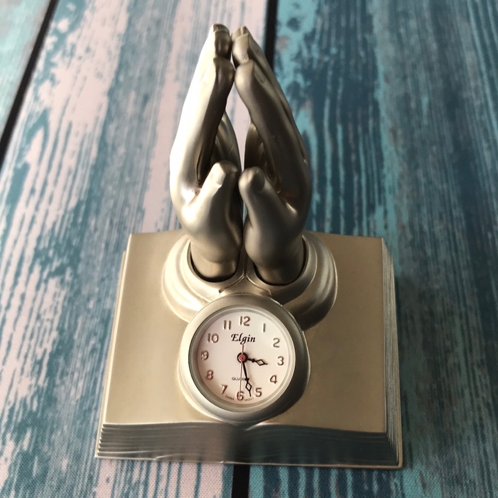 Elgin Desk Clock Praying Hands untested BA